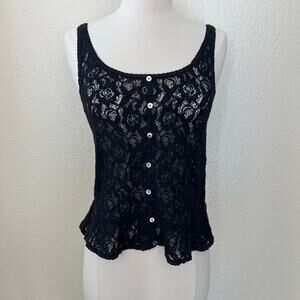 Tally Wejil lace peplum tank top black faux buttons